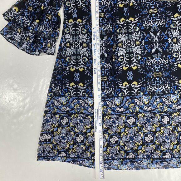 Vince Camuto Mini Dress Sz 6 Navy Blue Floral Tiered Ruffled Sleeve Tassels NEW - Picture 8 of 11